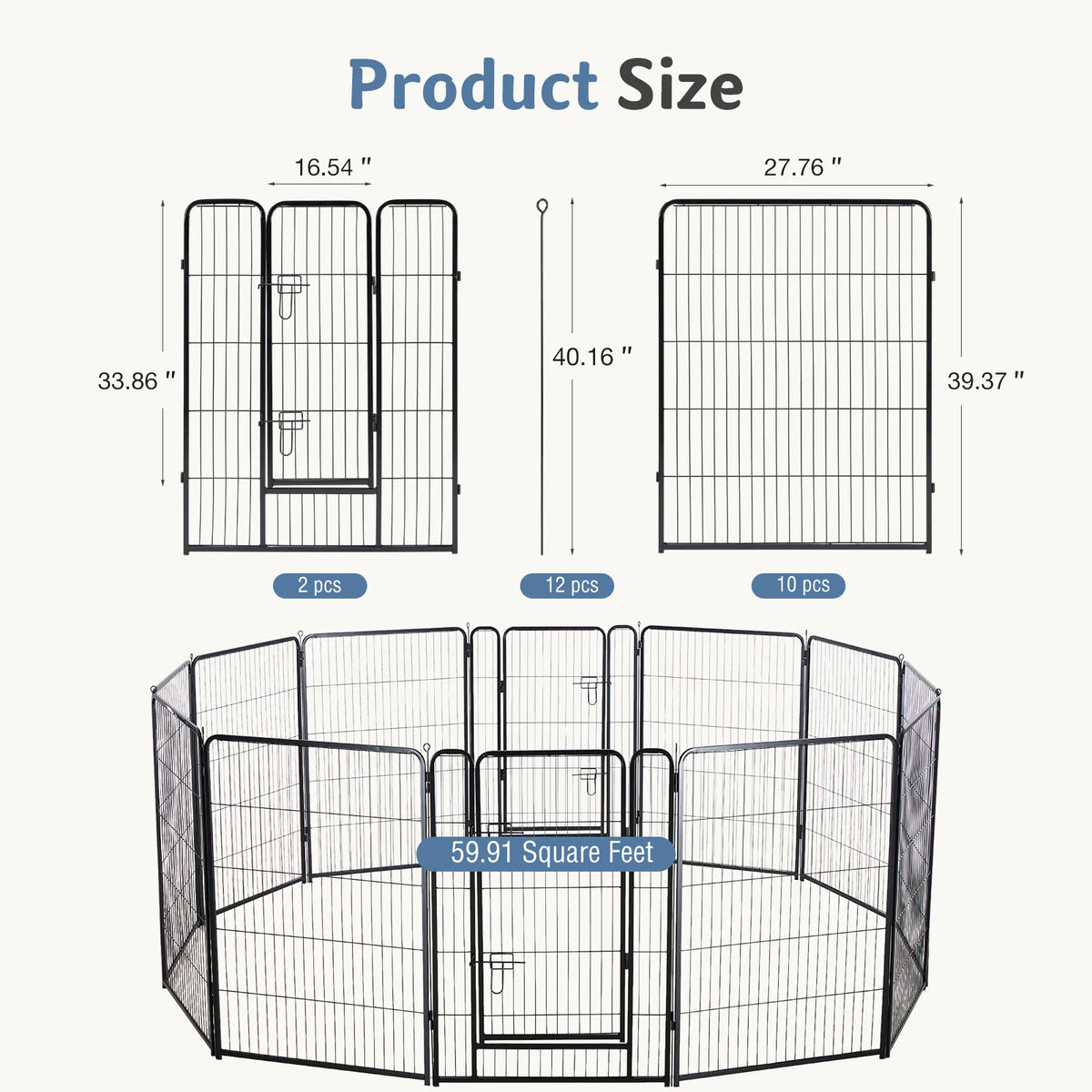 JHK Metal 12 Panels Dog Playpen Pet Fence 24 Inch to 40 Inch Foldable Large Dog Puppy Exercise for Yard Gate Camping Outdoor
