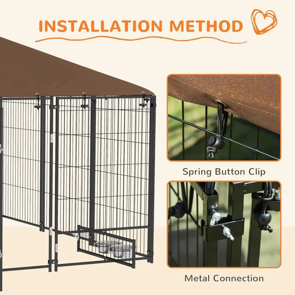 Outside Dog Kennel, 7' x 7' x 5' Puppy Play Pen with , Garden Playpen ence Crate Enclosure Cage Rotating Bowl, or Dogs, Chickens