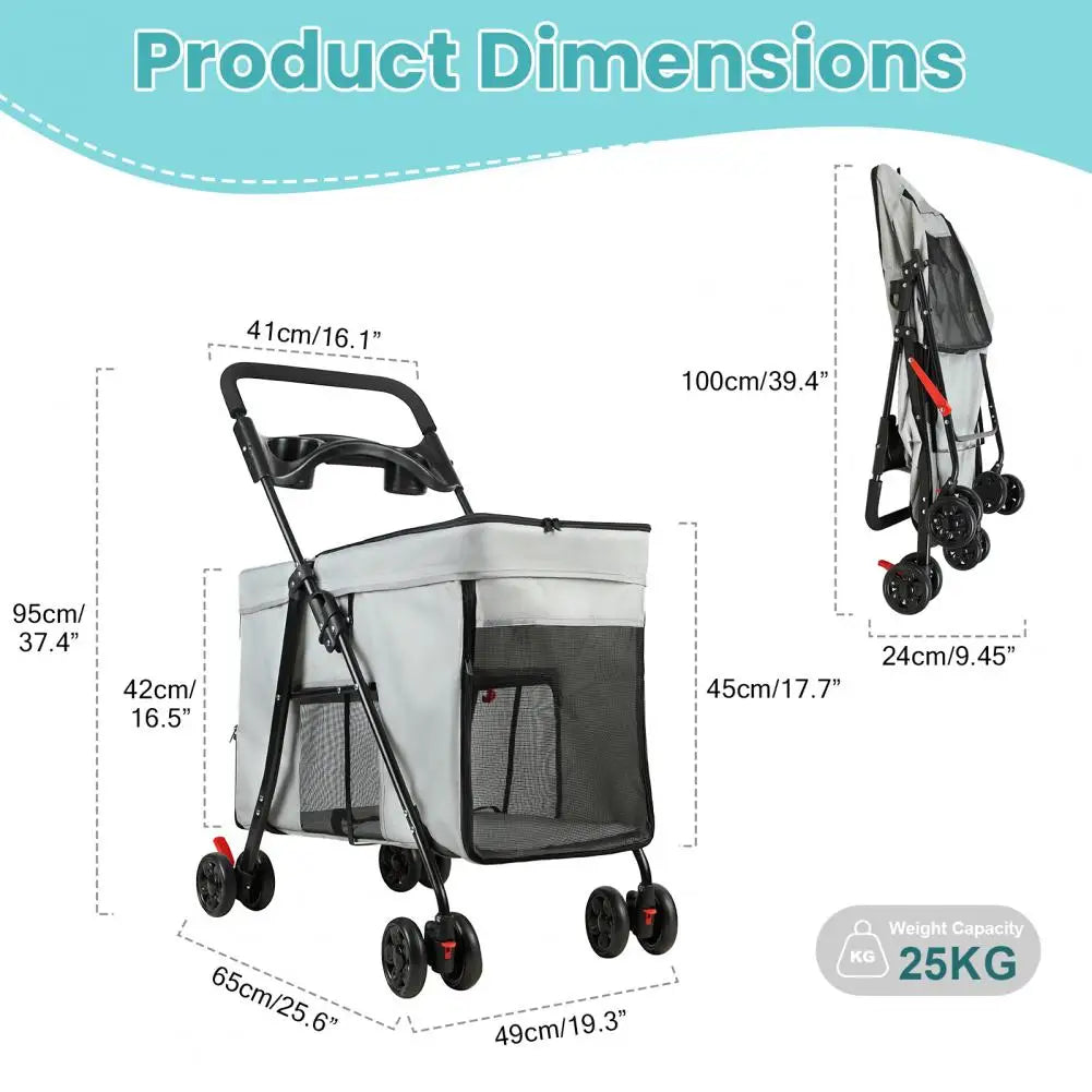 Dog Stroller With 360-degree Wheels Foldable Pet Cart 5 Ventilation Windows & Removable Tray Dog Cart For Small/Medium Dogs