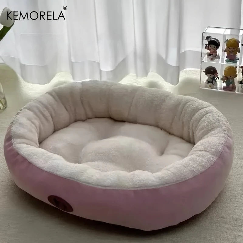 Plush Oval Pet Bed Thickened Machine Washable All Season Cushion