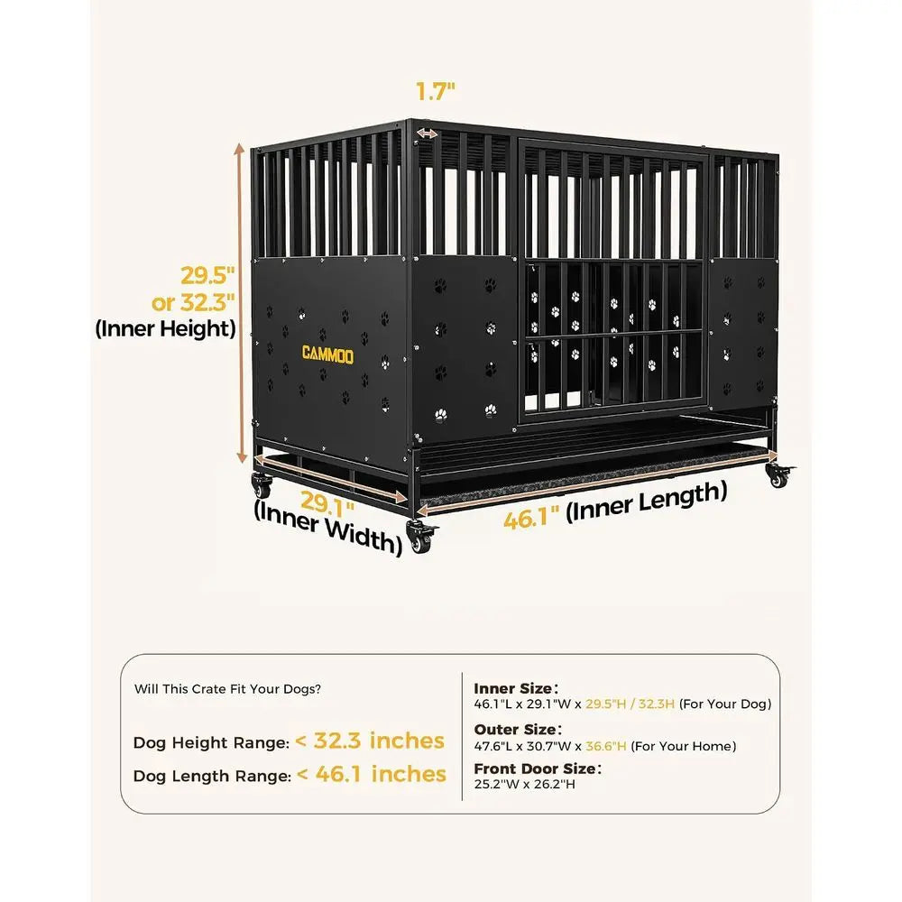 48'' Heavy Duty Dog Crate/Kennel or Large Dogs Indoor | Upgraded Chew-Proo Panels, Comort-Widened loor Panel, Adjustable Interna