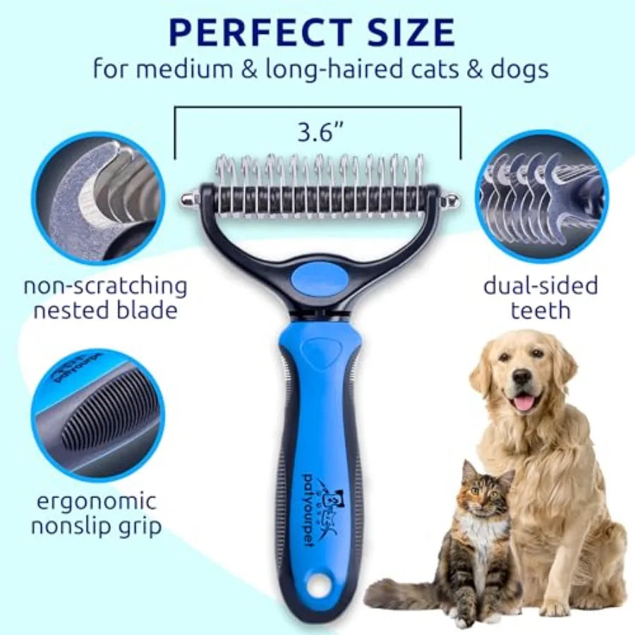 Gentle Double Sided Deshedding Brush for Cats and Dogs