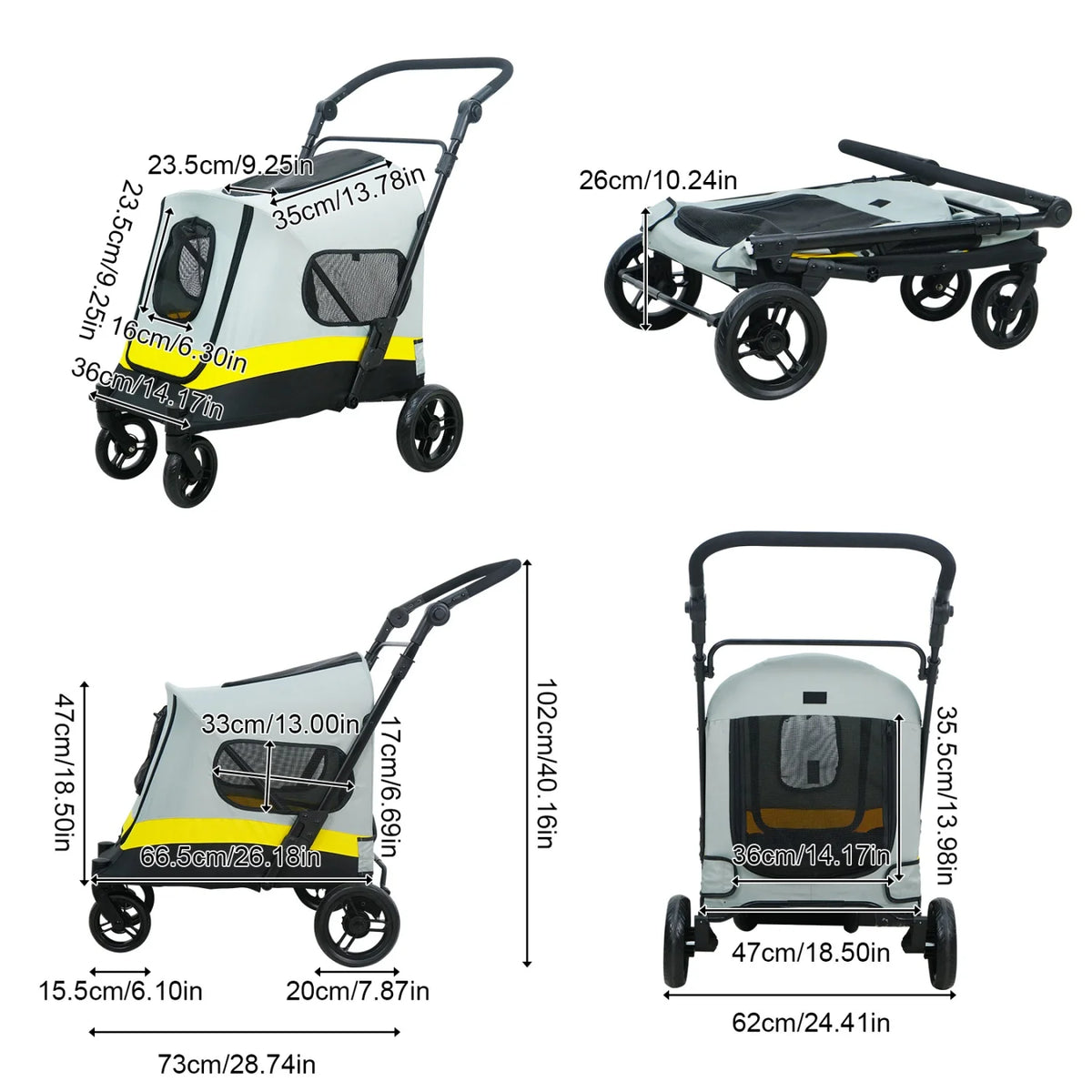 2 Sizes One-click Folding Dog Stroller 4 Wheels Dog Jogger Wagon Stroller Breathable and Visible Mesh for Small to Large Dogs Pet Jogging Carriage Stroller