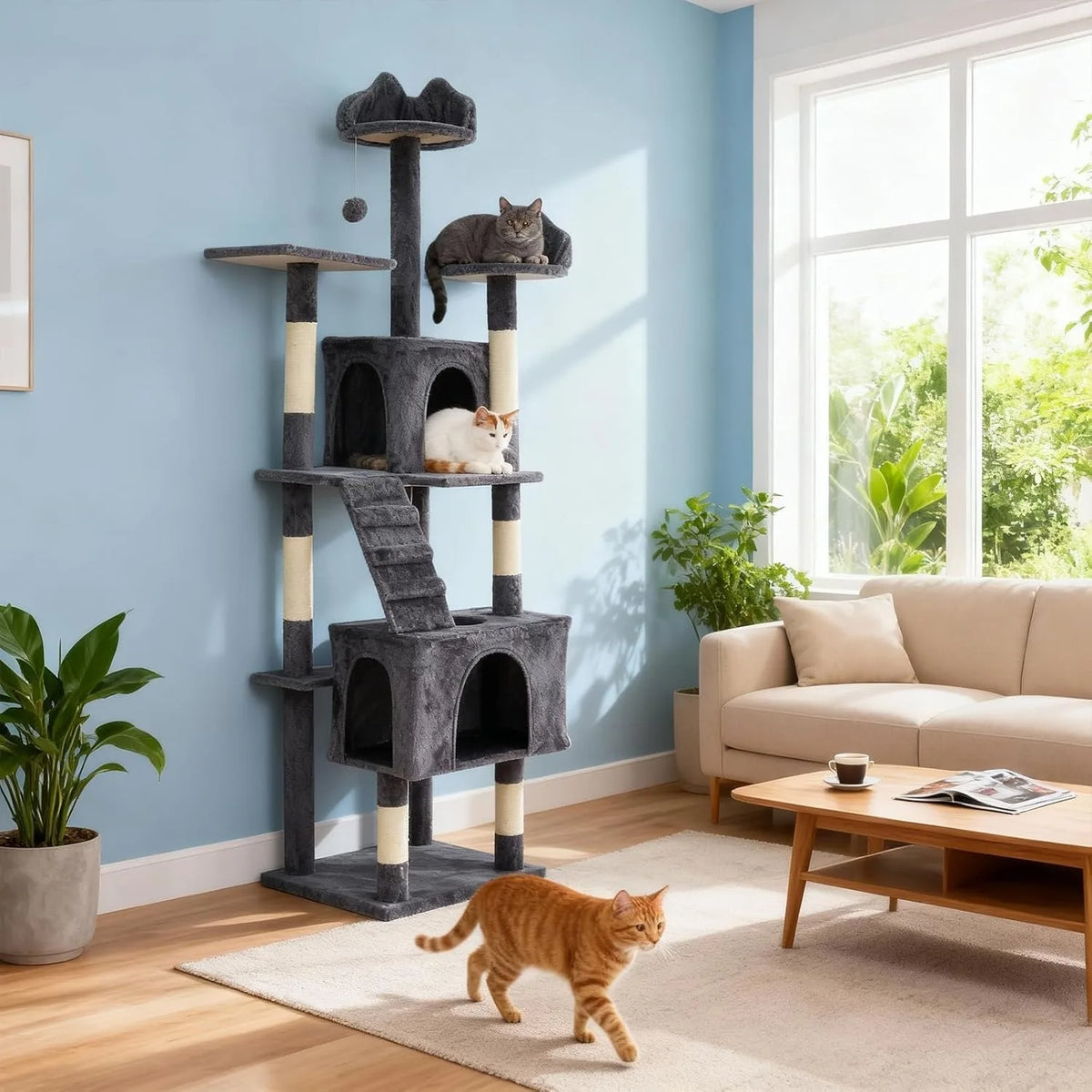 Multi Level Cat Tree Tower with Scratching Posts Condos Perches