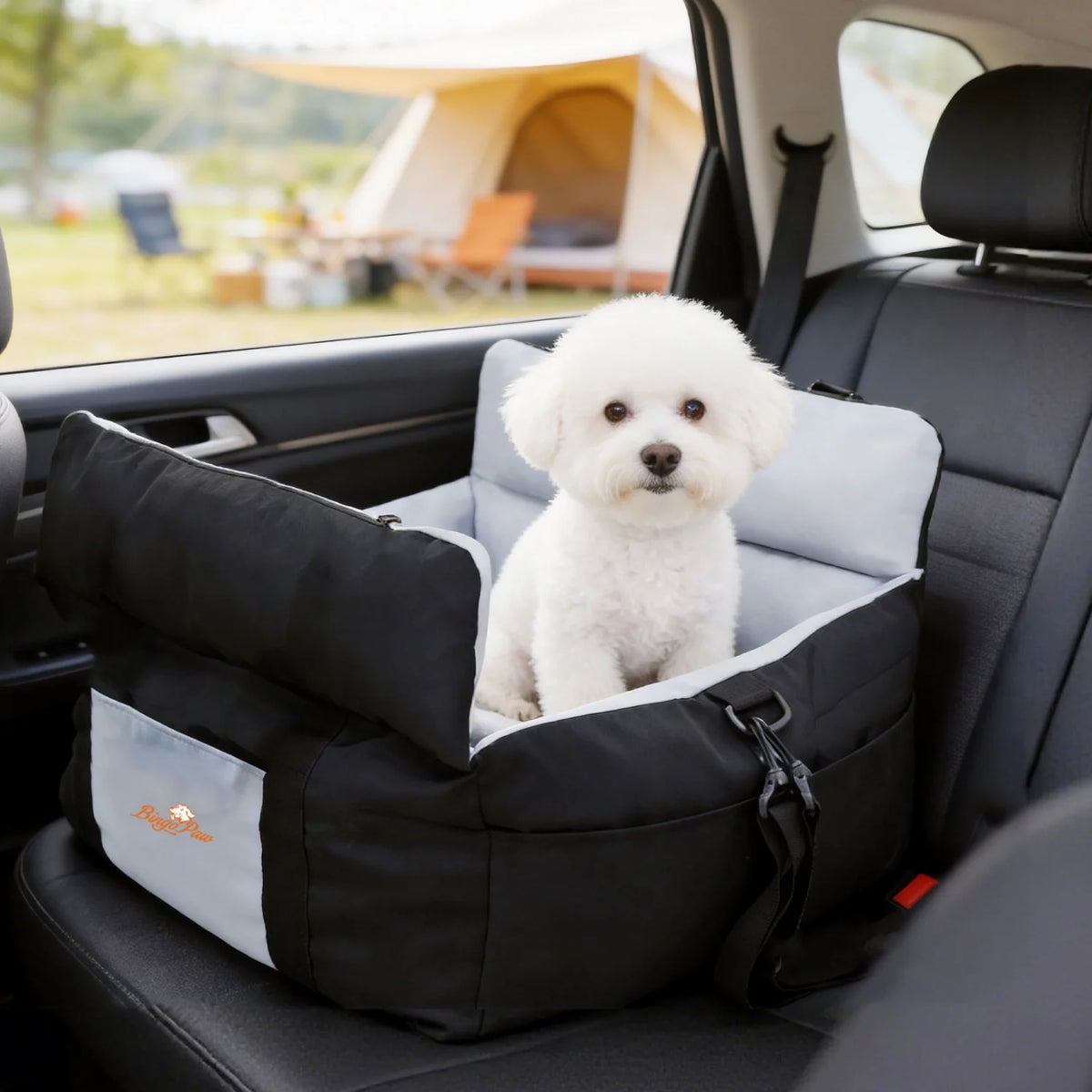Dog Car Seat for Small Dogs Soft Pet Car Travel Carrier Bed w/ Safety Belt and Storage Pocket Cat Booster Carseats up to 22 lbs