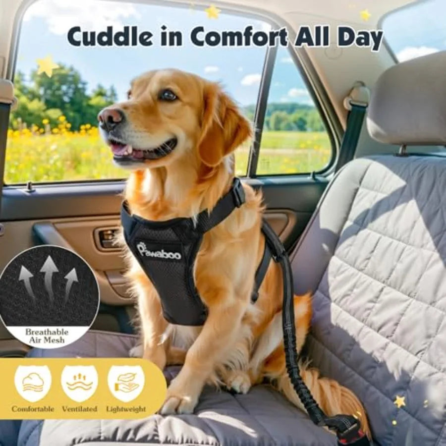 Adjustable Dog Car Harness Seatbelt With Double Clips Breathable Vest