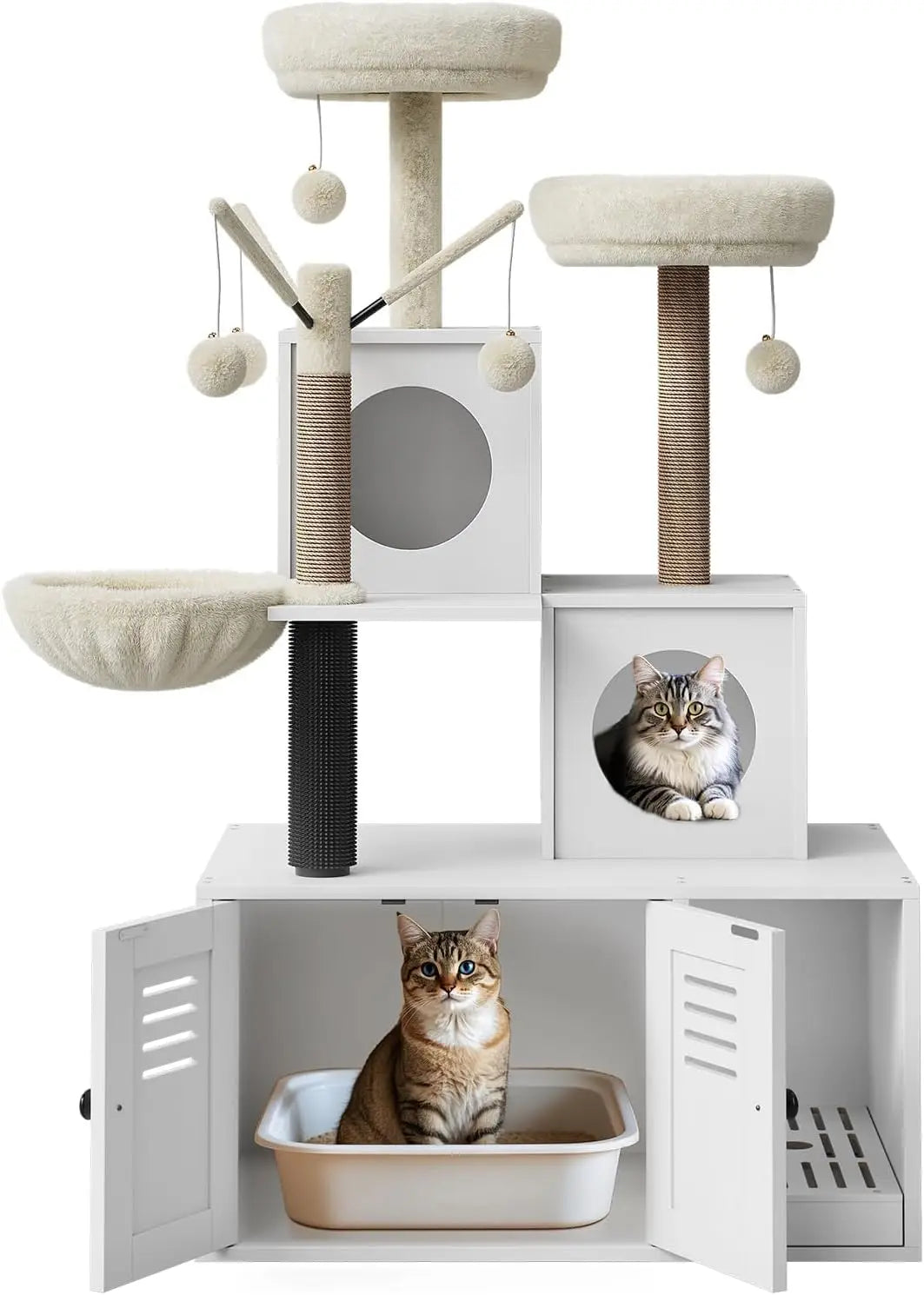 Garvee Indoor Cat Tree Tower With Private Litter Cabinet