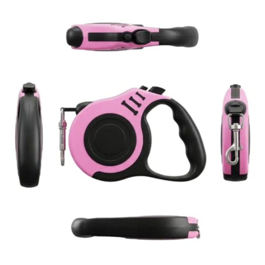 PETIMP Retractable Dog Leash Lightweight 16FT Leash Set with Folding Bowl, Dispenser, Waste Bags, for Small Medium Dogs Pink