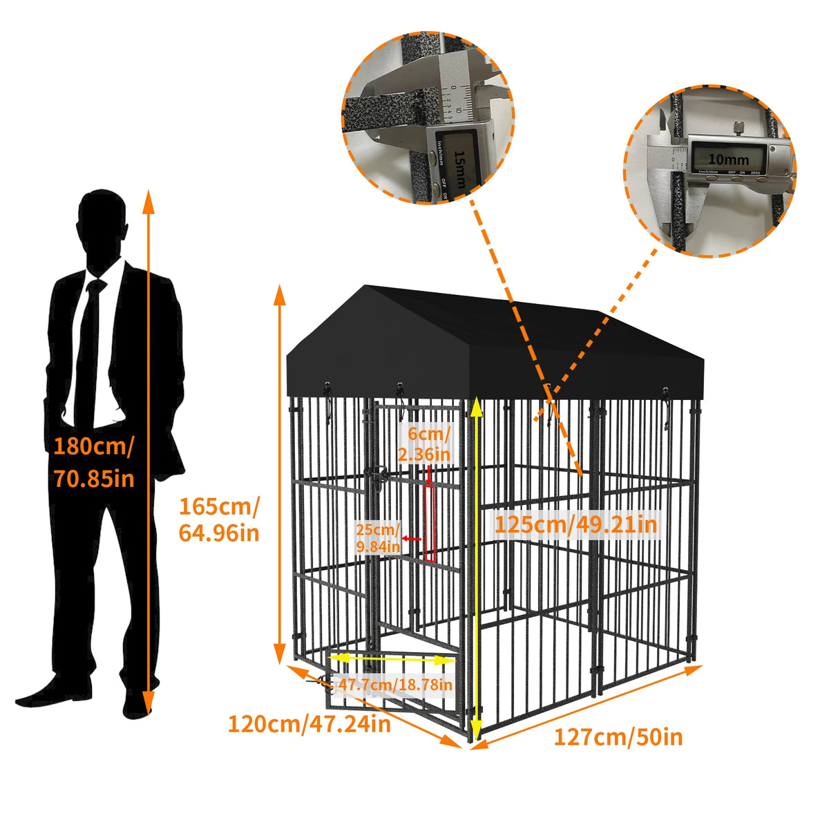 XS-L Outdoor Dog Kennel with Roof Heavy Duty Metal Dog Crate Playpen for Medium Large Dogs Chicken Duck Enclosure Run