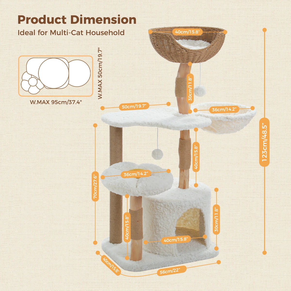 PAWZ Road Modern Cat Tree With Condo Hammock Scratching Post