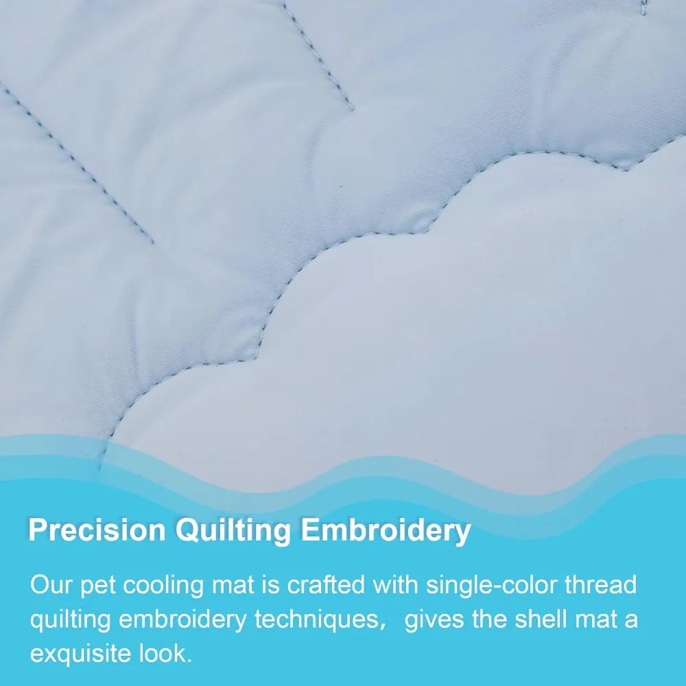 Cooling Mat for Cats Washable Pet Pad Sea Shell Design Summer Cooling Blanket for Indoor Cats Bed Sofa Floor Blue Beige
