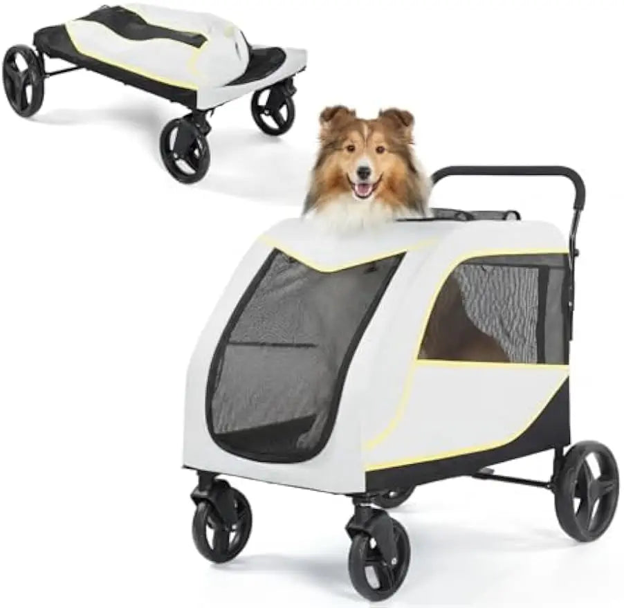 Portable Dog Stroller 4 Wheels for Large Dogs 176 Lbs Capacity Foldable Pet Cat Travel Carriage Stroller Breathable Carrier for Outside Park Play