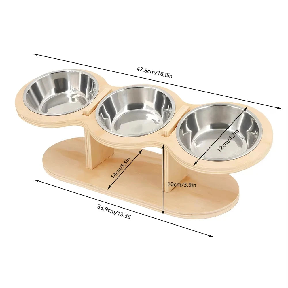 Tilted Raised Cat Feeder with Stainless Steel Bowls and Mat