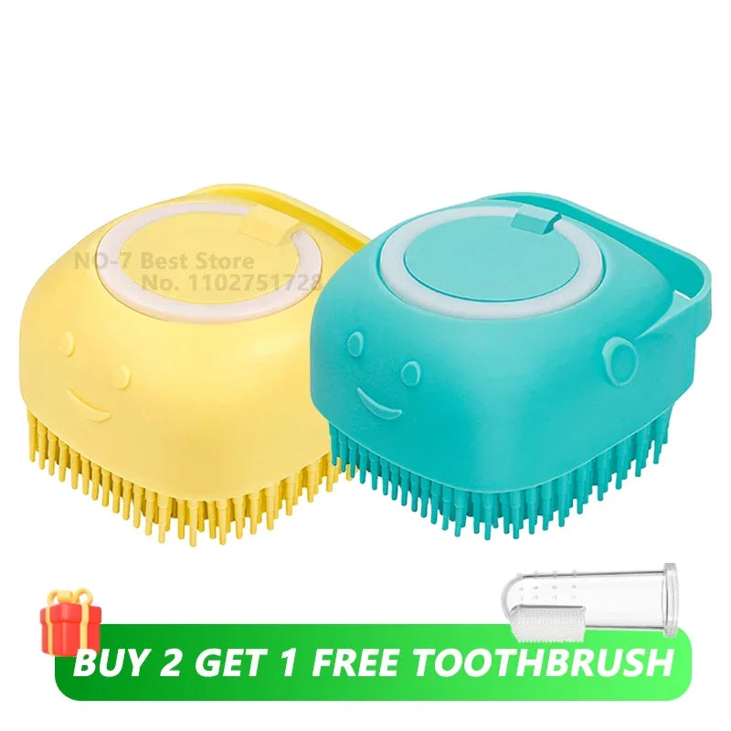 Silicone Bath Brush With Shampoo Dispenser For Dogs And Cats