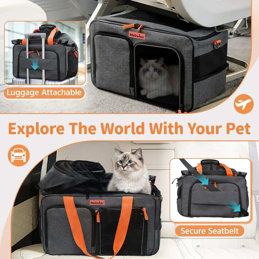 Soft Sided Pet Carrier: Breathable Mesh, Expandable, Fits Pets Up to 15 Lbs