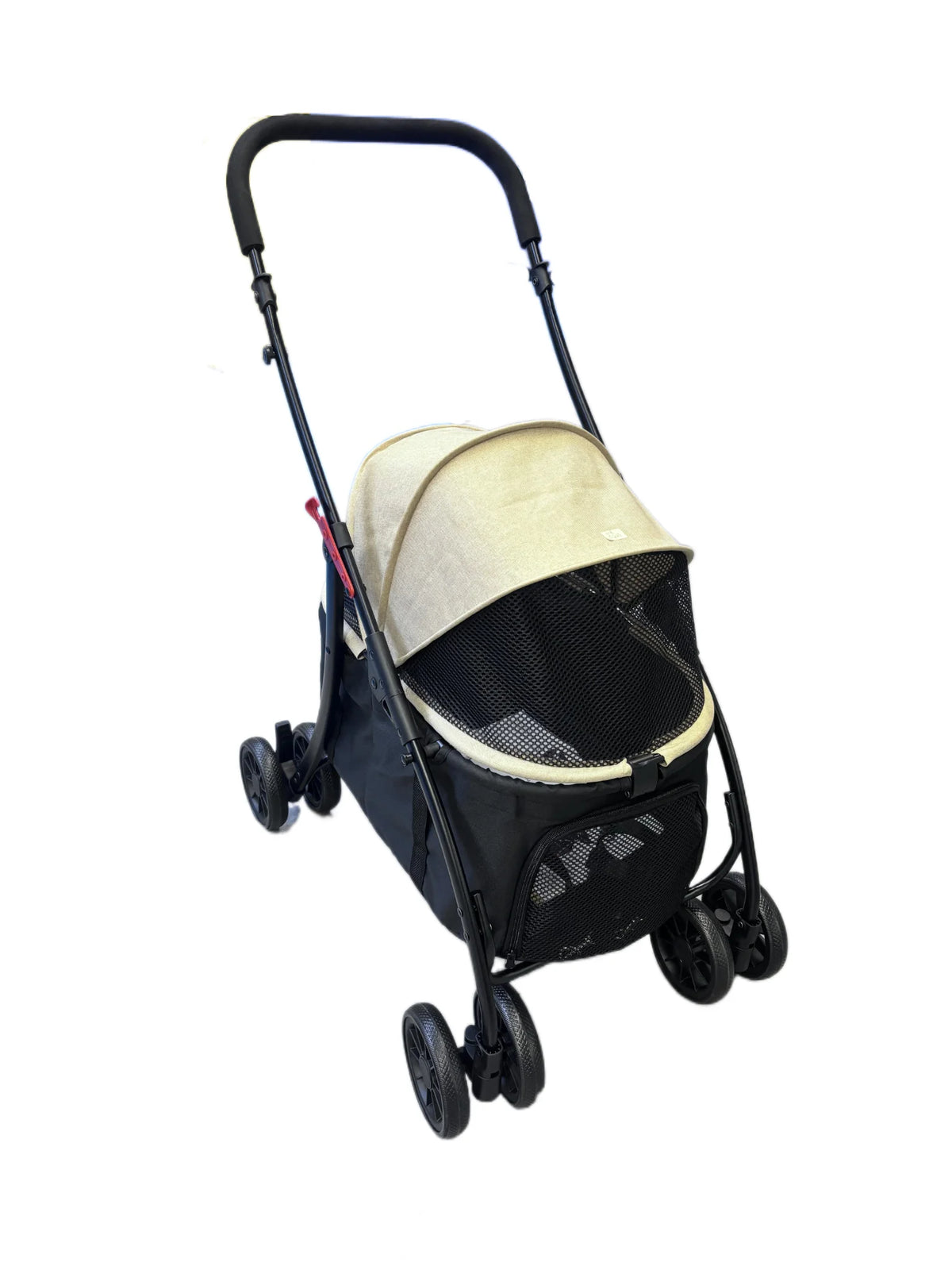 4-Wheel Foldable Pet Stroller with Low 19cm Chassis, Shock-Absorbing 360° Swivel Wheels, Breathable Mesh Windows & Storage Pocket, One-Click Folding Travel Cart for Small Medium Dogs & Cats