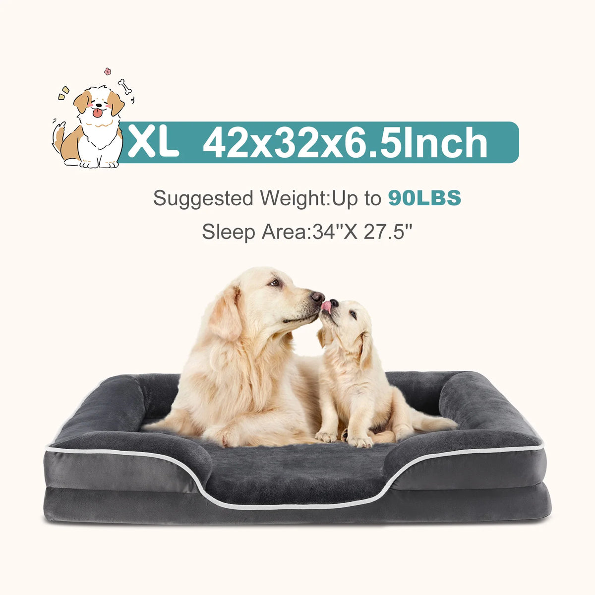MCQ Orthopedic Memory Foam Dog Bed With Washable Waterproof Cover