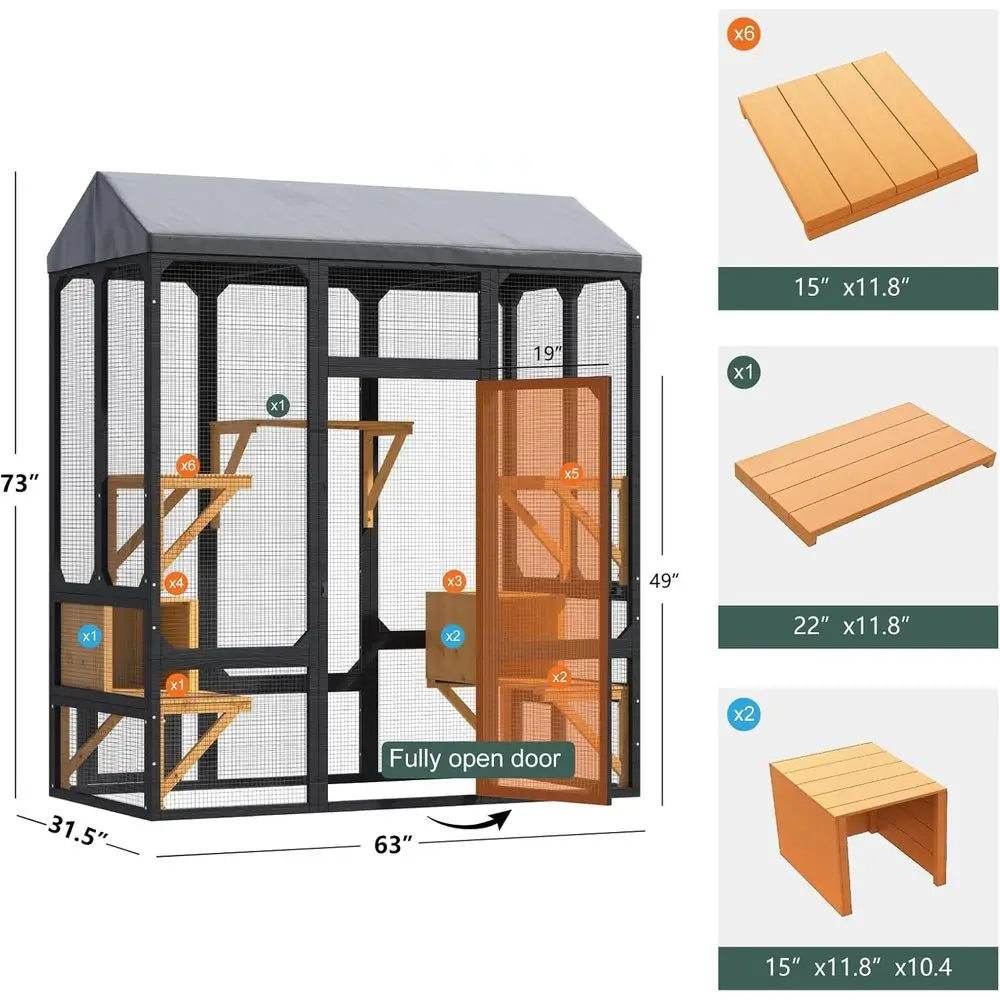 Cat Catio, Black Catio Outdoor Cat Enclosure, Large Cats House or Mulitiple Cats Walk in with Waterproo Cover and Sunshine Roo,