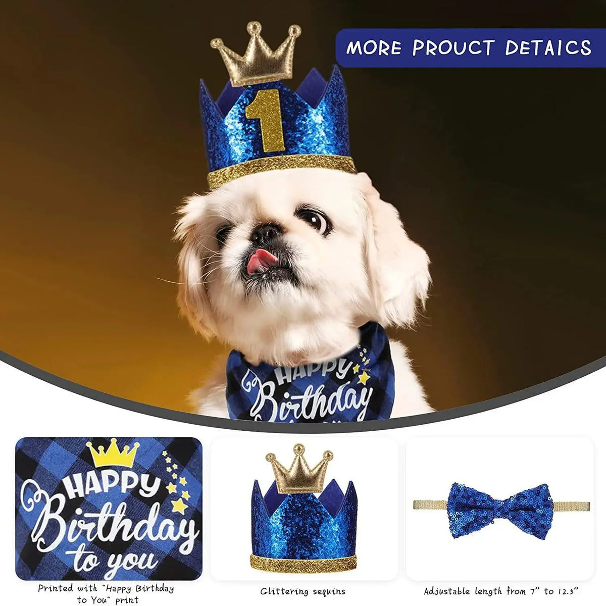 Birthday Party Pet Bandana And Crown Hat Costume Set for Pets