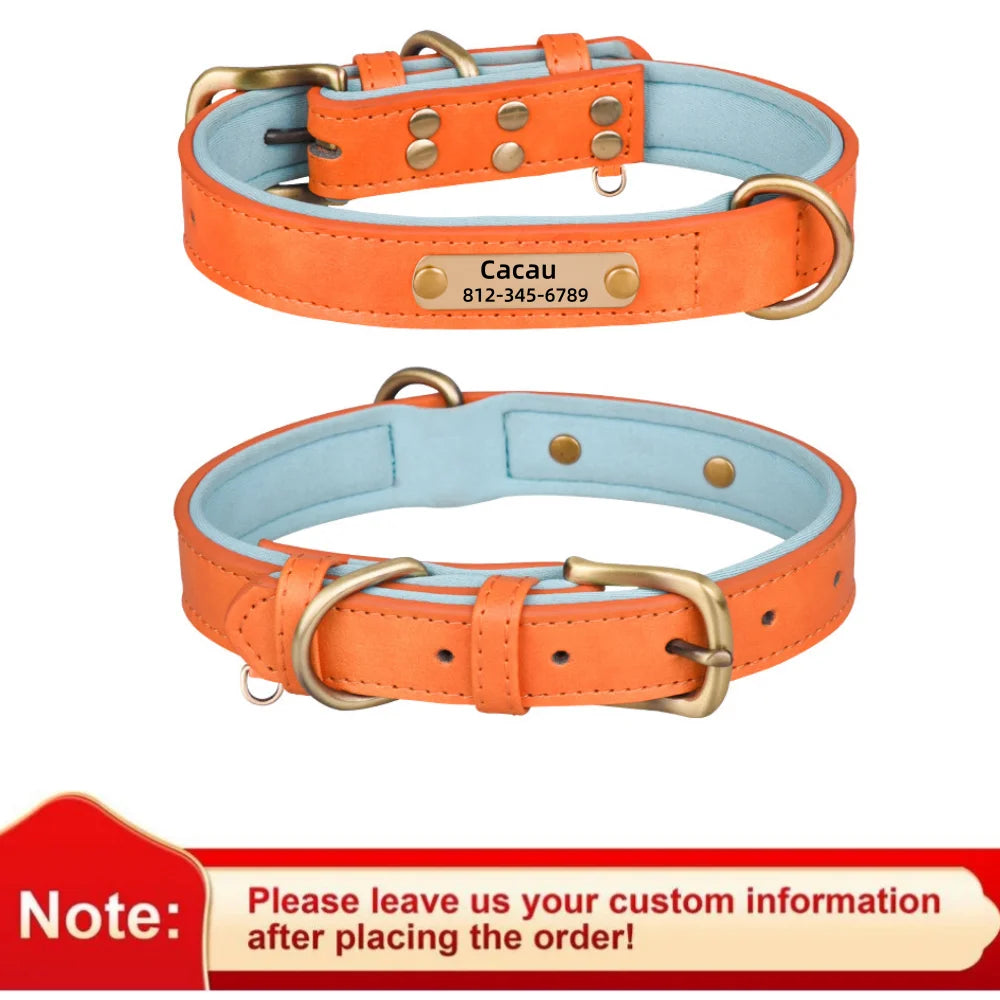 COOYOMOO Personalized Leather ID Nameplate Dog Collar With Engraving