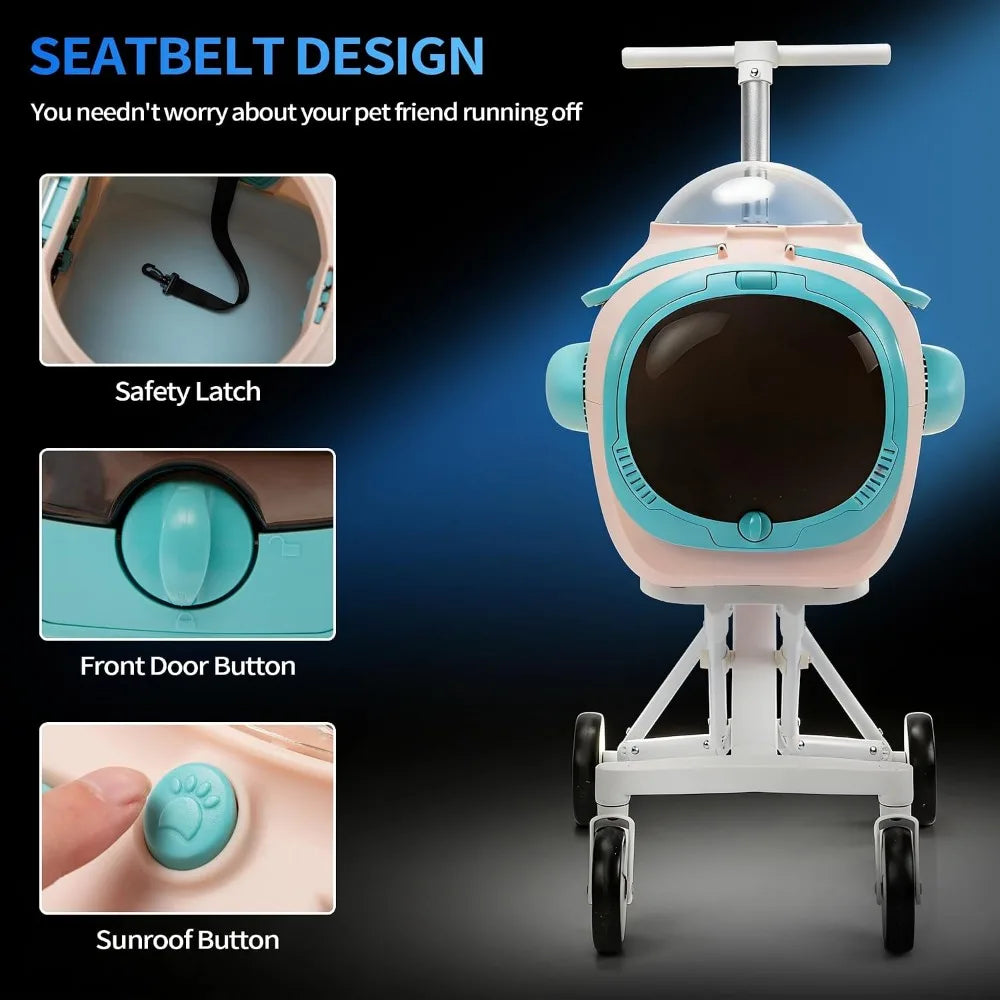 Foldable 4-Wheel Pet Stroller with Cooling Fan, Temperature Display, and Anti-Irritation Barrier for Small & Medium Dogs