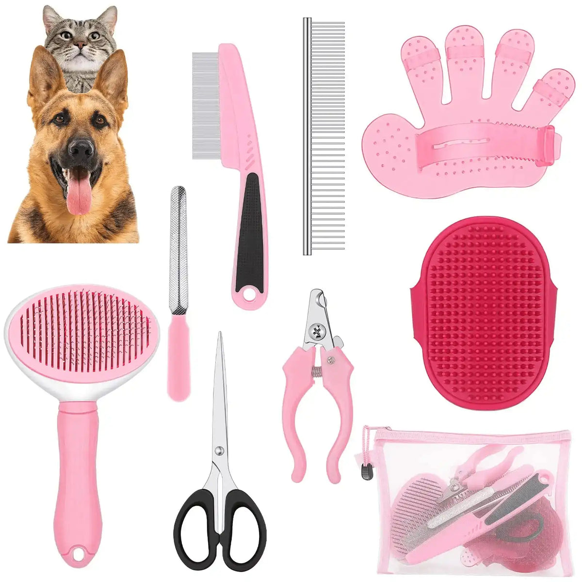 Comprehensive Dog Grooming Kit Featuring Self Cleaning Slicker Brush
