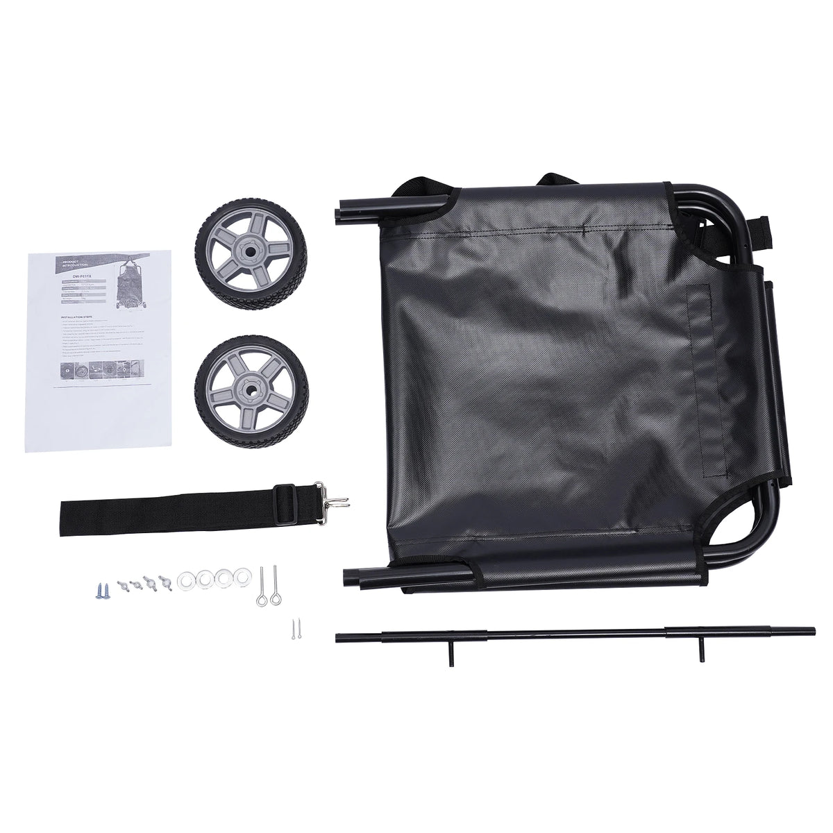 Black Pet Stretcher—Stainless Steel/Oxford Cloth 110lbs Load+Mesh Envelope 2Wheels+Adjustable Strap Foldable(25.59x25.59x3.14in)