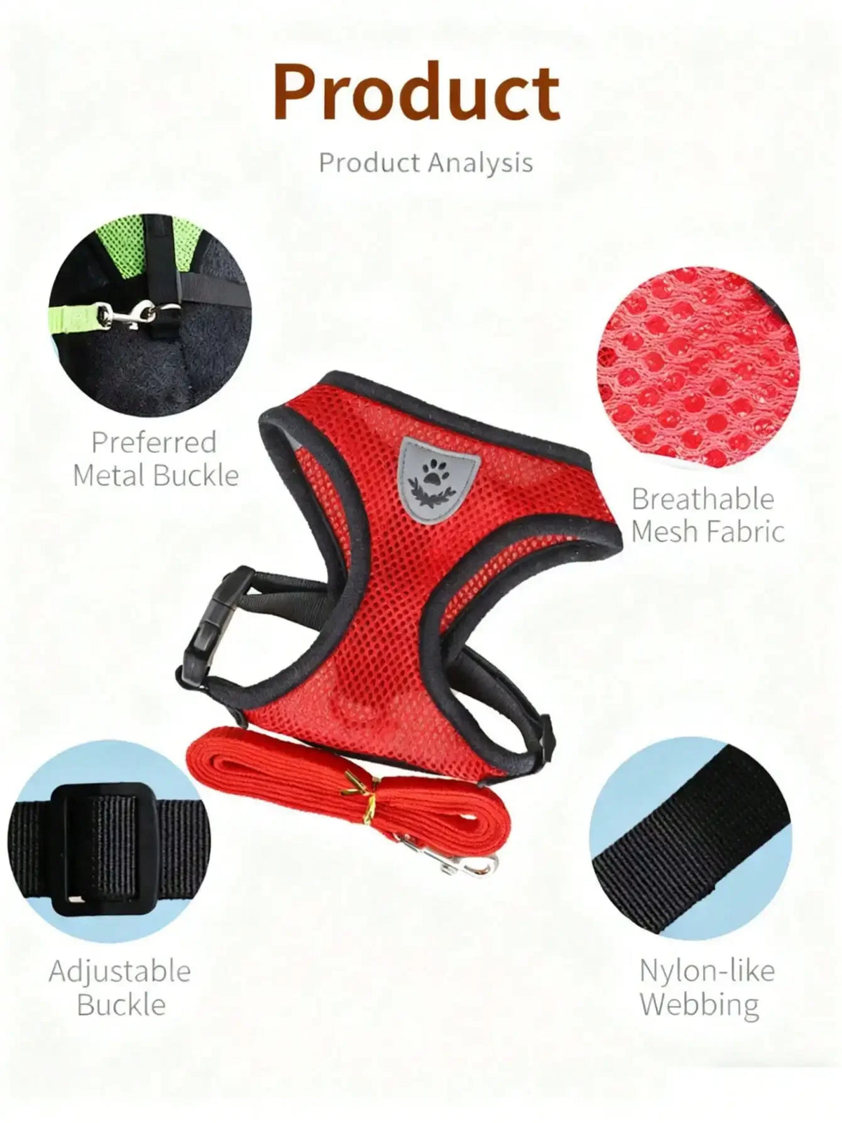 Pet Chest Strap Harness & Leash Set, Dog Cat Mesh Breathable Vest Type Anti-Slip Walking Lead Rope Outdoor Travel With Foldable Feeding Bowl Combo
