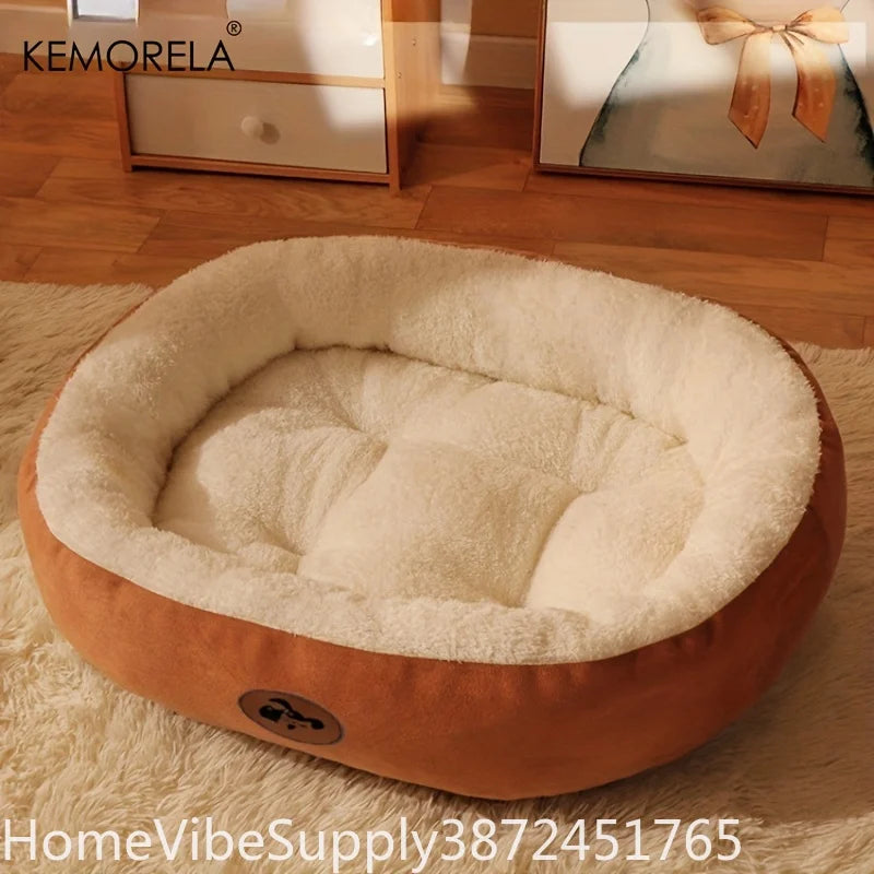 Plush Oval Pet Bed Thickened Machine Washable All Season Cushion
