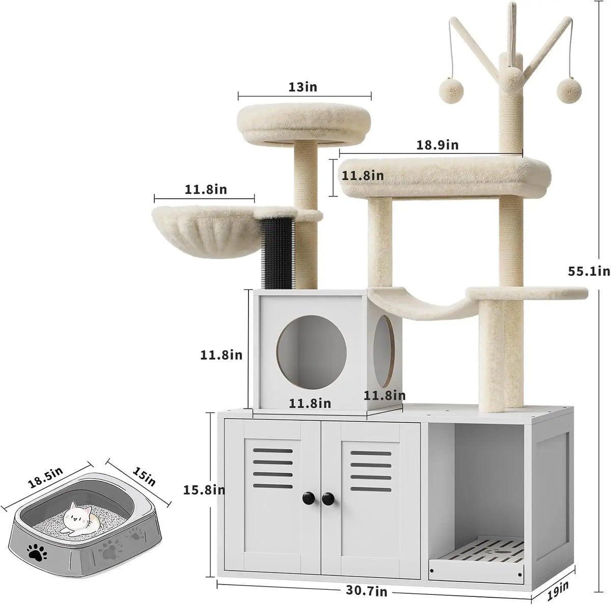 Tacleekii Modern Cat Tree With Hidden Litter Box Enclosure