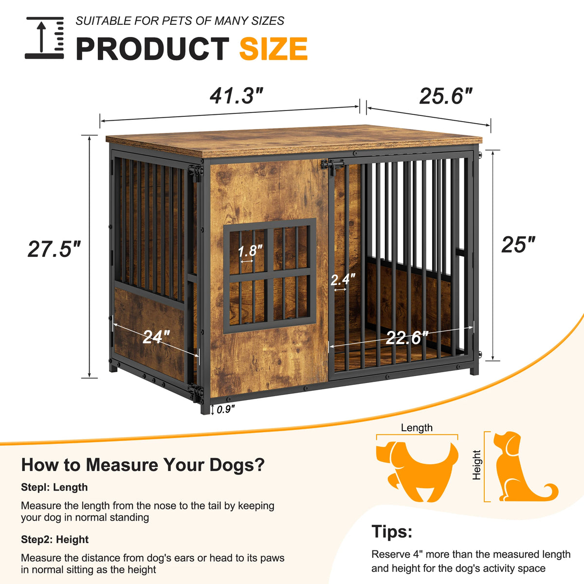 Large Wooden Dog Crate Furniture Indoor Pet Cage Kennel with Storage Top and Removable Cover for Small Medium Dogs