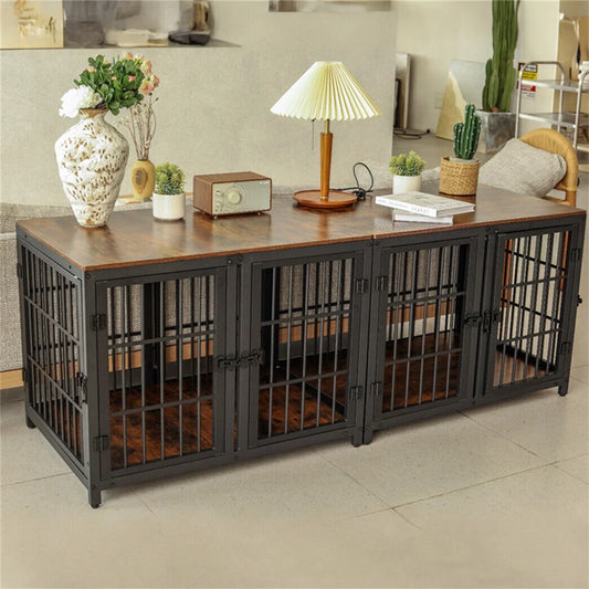 1Pcs Ultra Thicken Dog Crate Cage Pet Dog Puppy Kennel with Removable Divider and 4 Doors for 2 Small Dogs or 1 Medium Large Dog