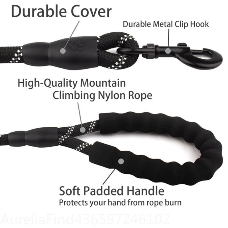 Reflective Heavy Duty Dog Leash With Padded Handle Safe Walking