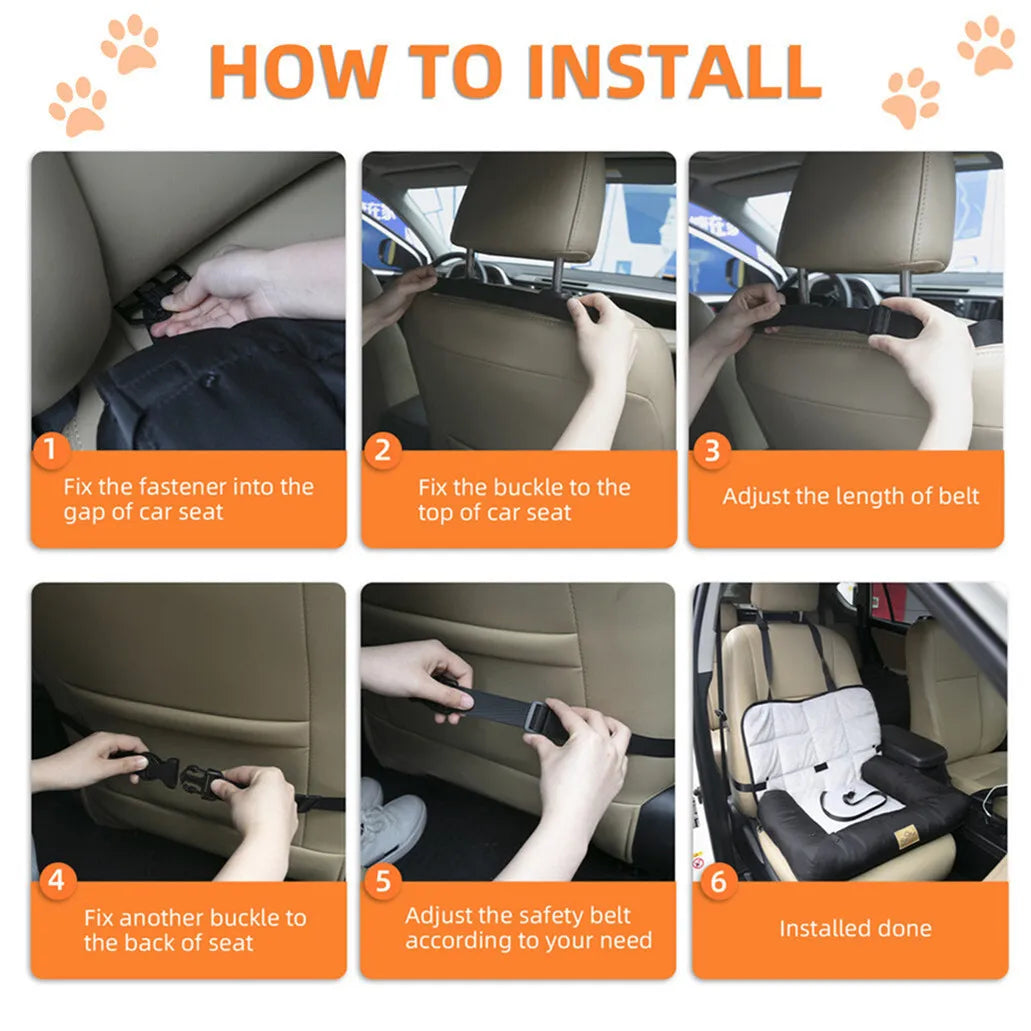 BORWART Portable Dog Car Seat Bed With Safety Belt