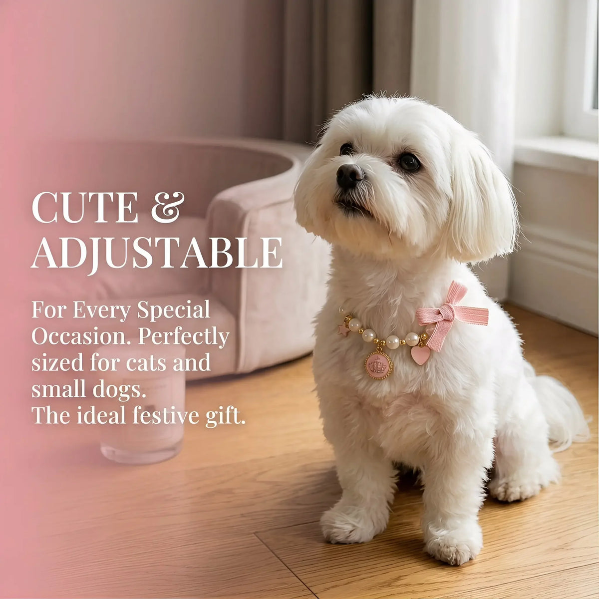 Adjustable Pet Collar with Bow Pendant for Dogs and Cats