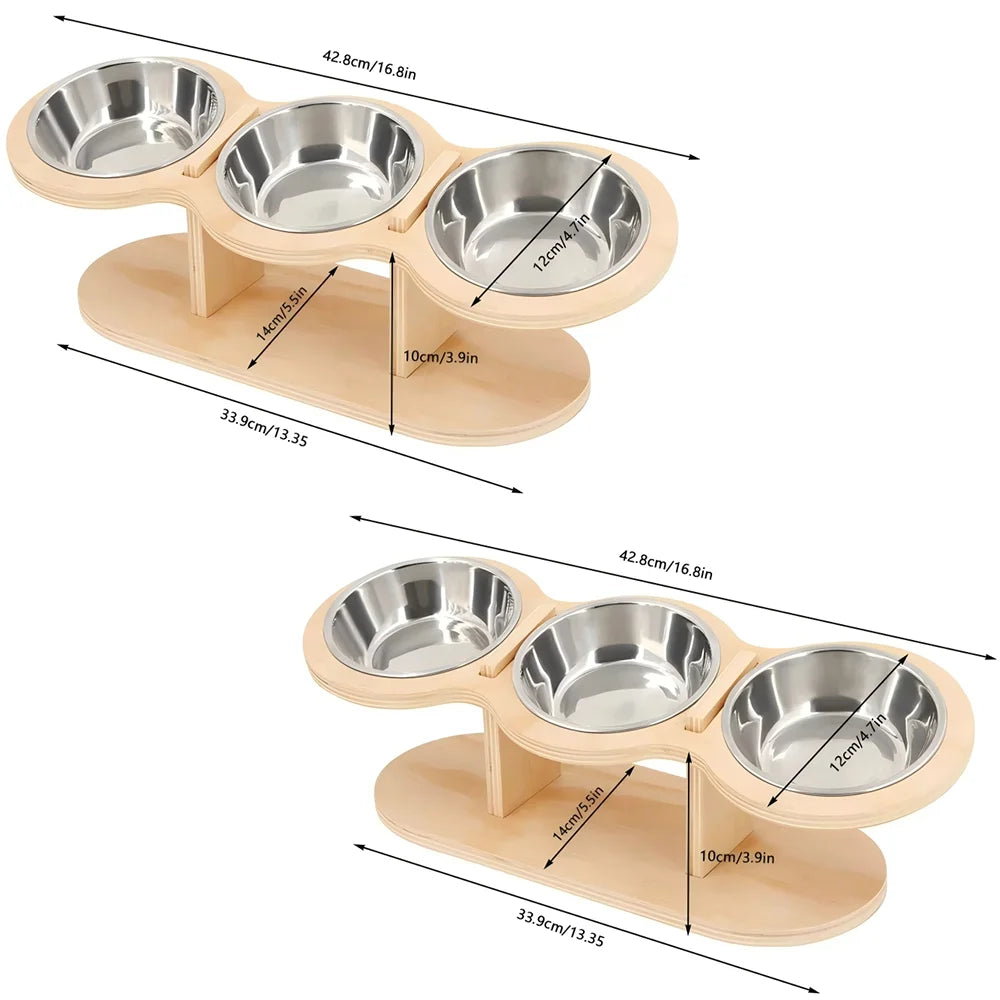 Tilted Raised Cat Feeder with Stainless Steel Bowls and Mat