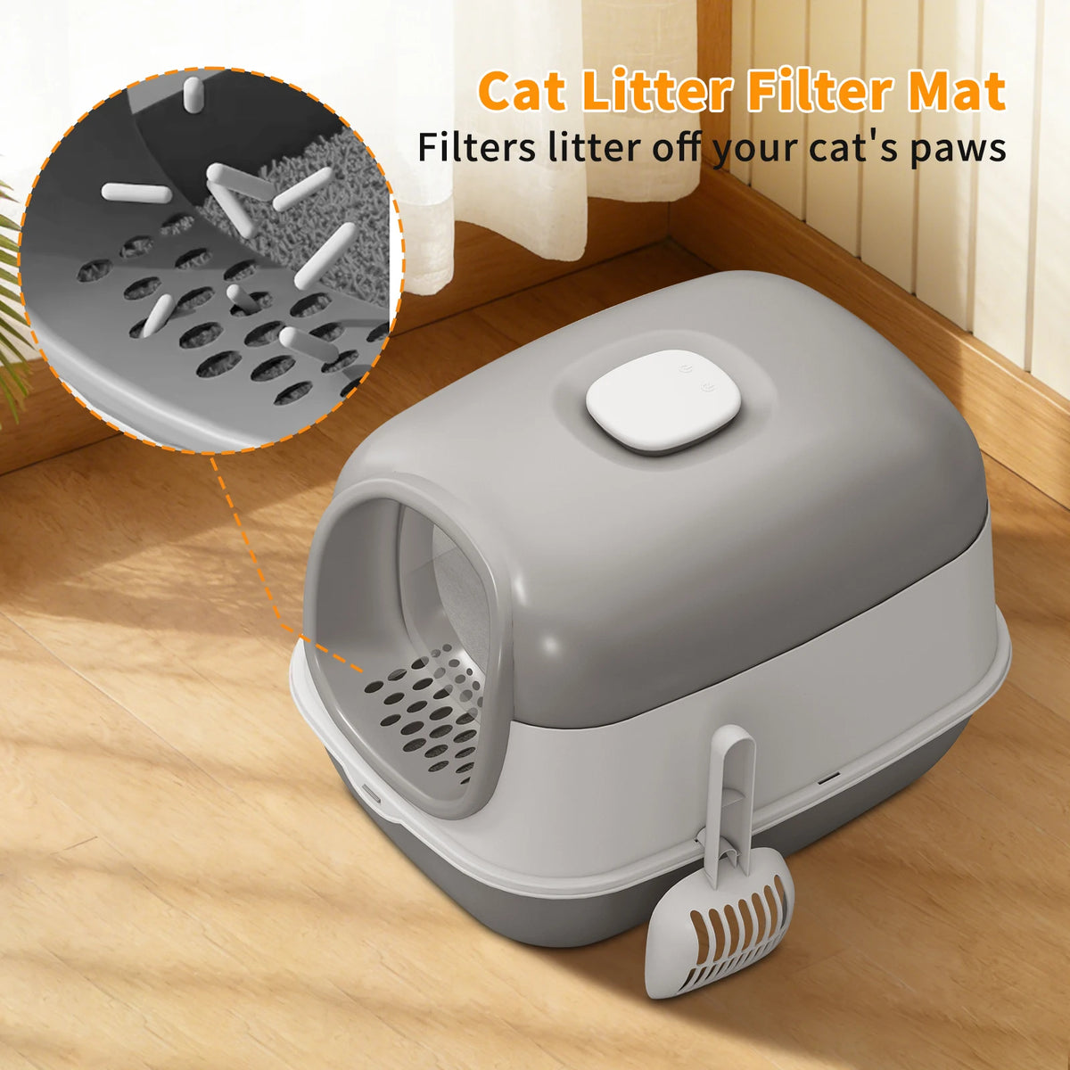 Switchable Open or Enclosed Cat Litter Box with Splash Guard