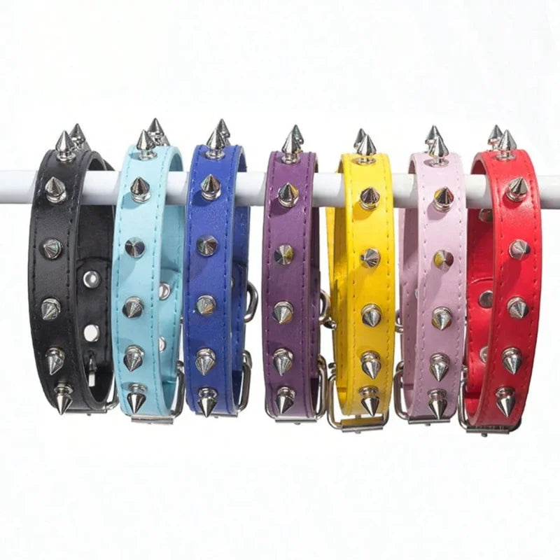 Dog Cats Spiked Collar PU Leather Adjustable Pets Necklace Studded Rivet Collar