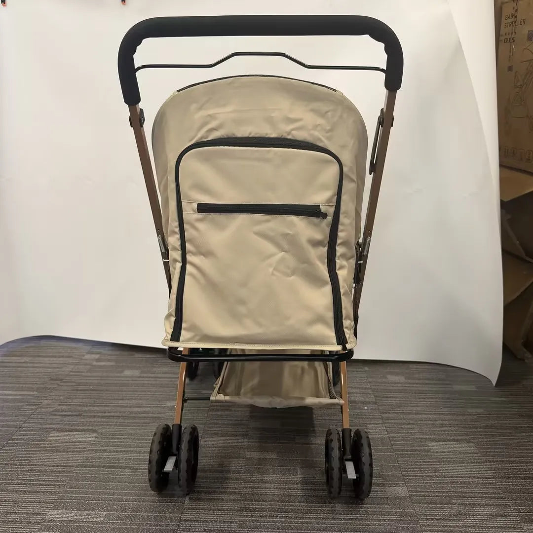 One-Click Folding Pet Travel Stroller, 4 Wheels Lightweight Dog Cat Trolley with Breathable Mesh and Storage Basket for Outdoor Walking