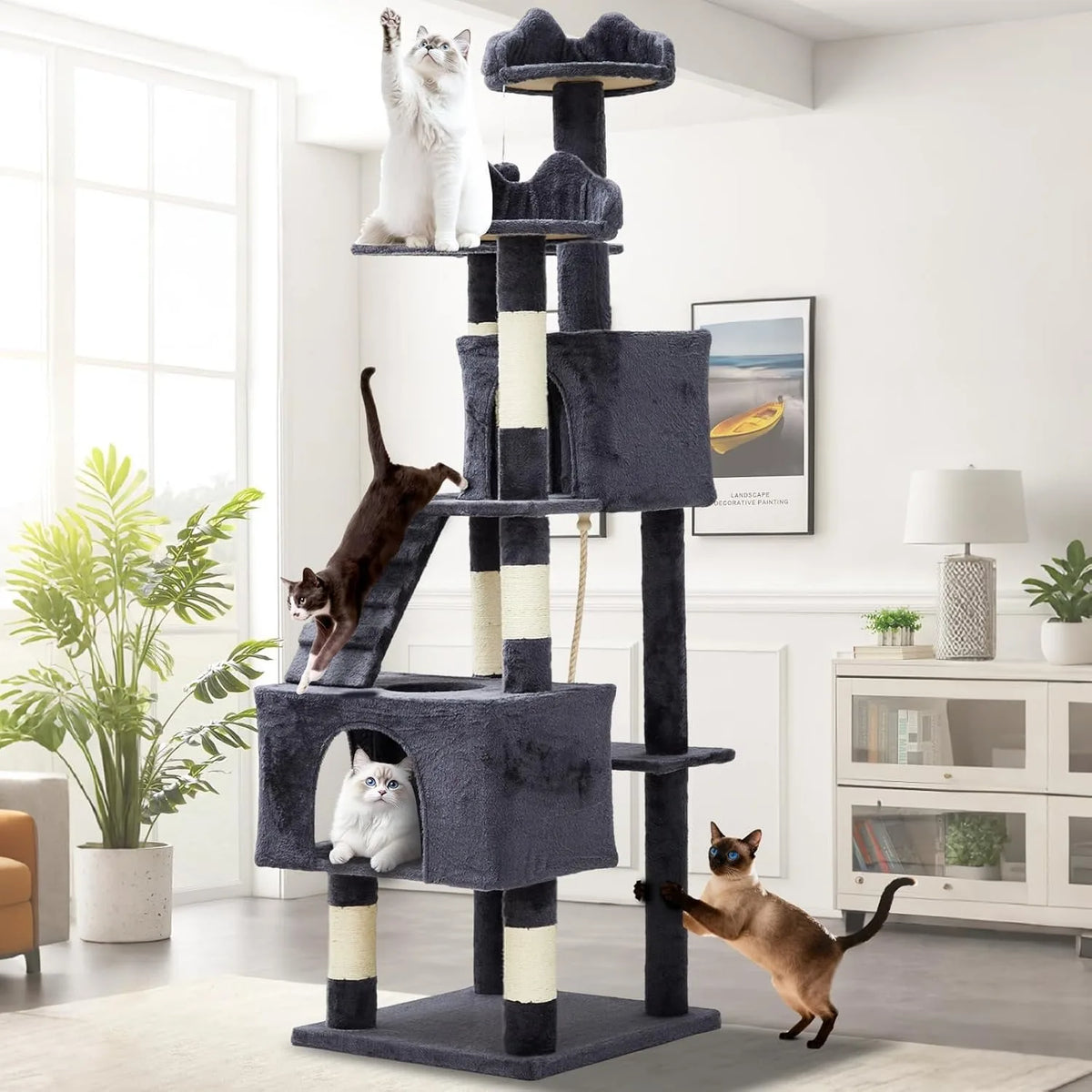 Multi Level Cat Tree Tower with Scratching Posts Condos Perches