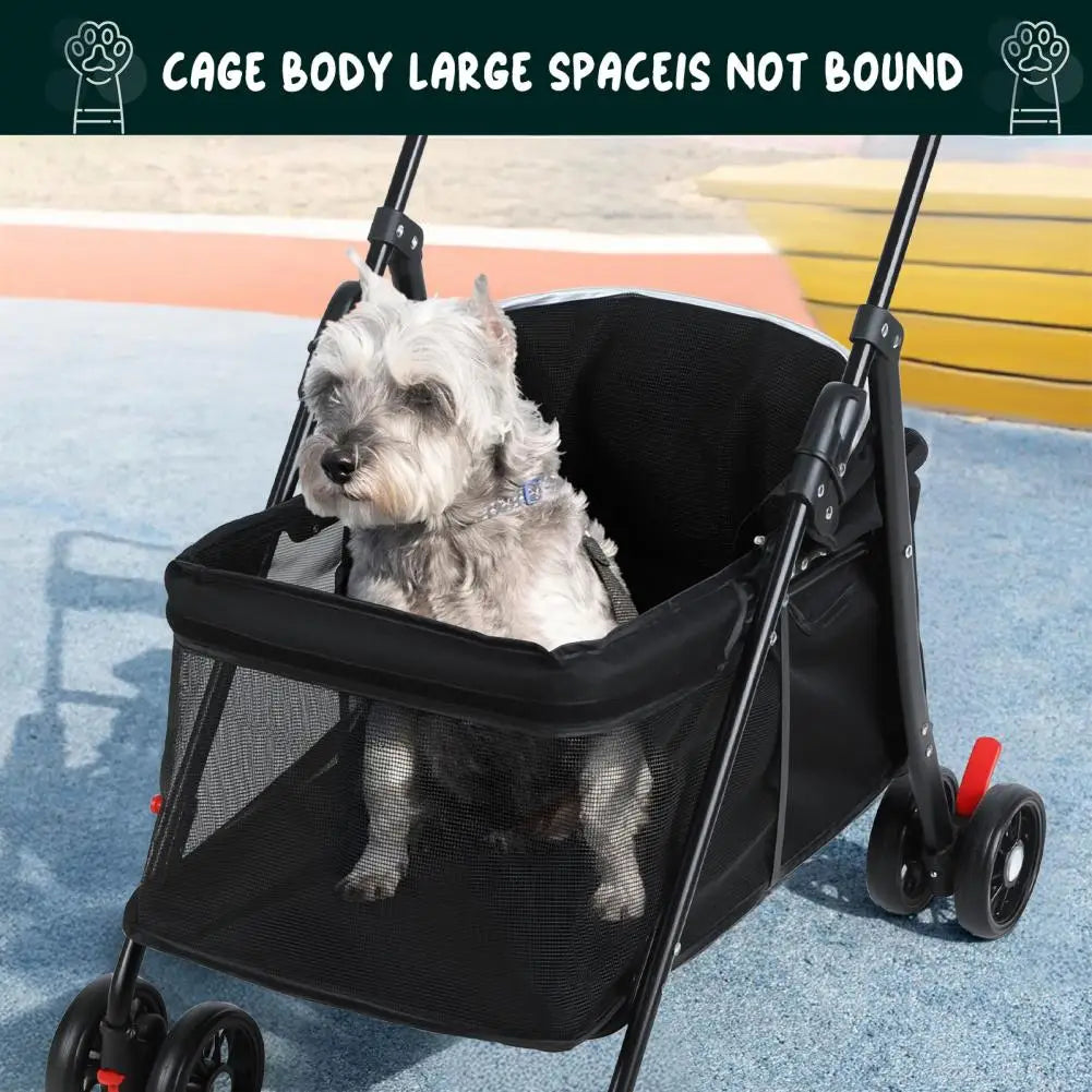 4 Wheels Dog Cat Stroller Outdoor Travel Pet Folding Stroller Dog Cat Cage Stroller with Cup Holder for Medium Small Dog