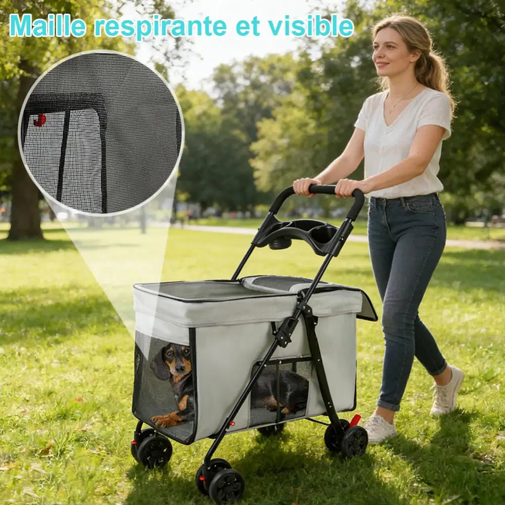 Foldable Pet Cart Dog Stroller with 360-degree Wheels 5 Ventilation Windows & Removable Tray Outdoor Travel Dog Cart