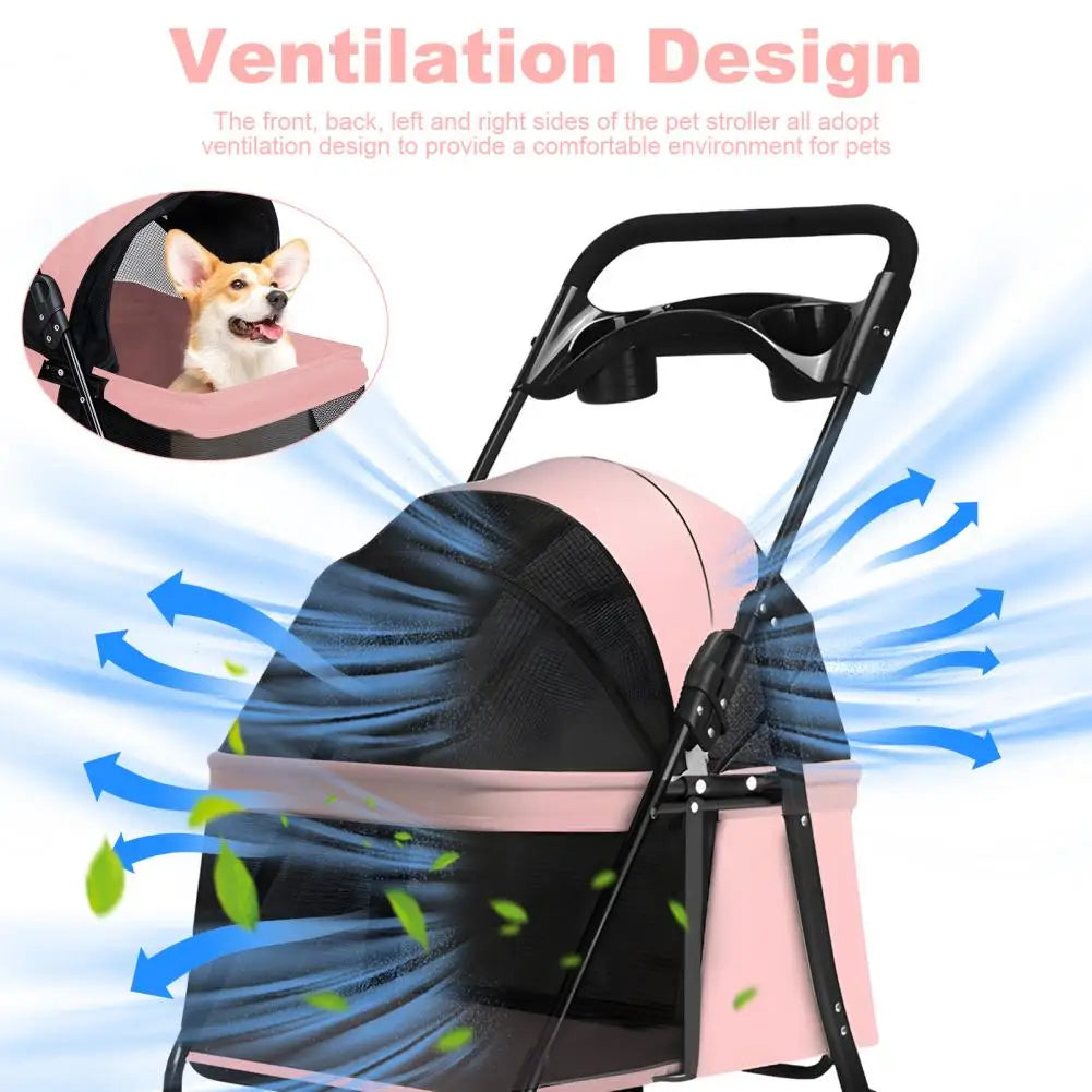 Puppy Carrier Pet Stroller With Breathable Mesh And Visible Window