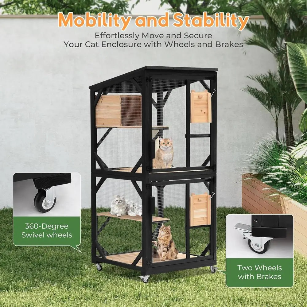 Outdoor Cat Catio Enclosure With Removable Platforms And Window Access