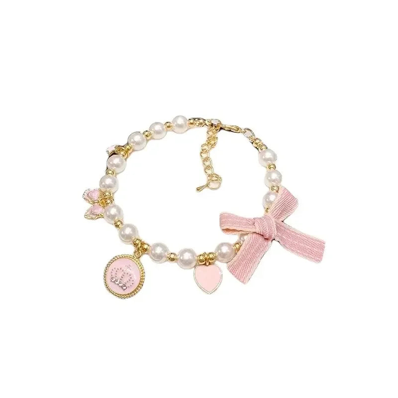 Adjustable Pet Collar with Bow Pendant for Dogs and Cats