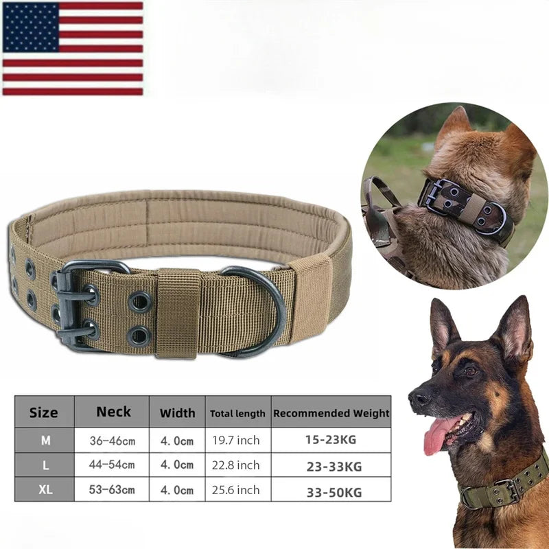 Wide Tactical Heavy Duty Nylon Large Dog Collar K9 Military With Metal Buckle