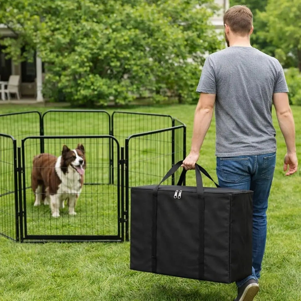 Dog Playpen w/Carrying Case or Indoor or Outdoor Use – 24 Inch, 8 Black Panels - Portable Metal Exercise Pen or Small Dogs & Pup