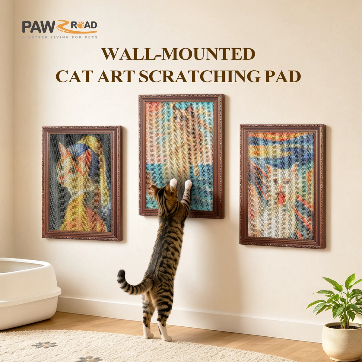 PAWZ Road Corrugated Cat Wall Scratcher Board with Adhesive Strips