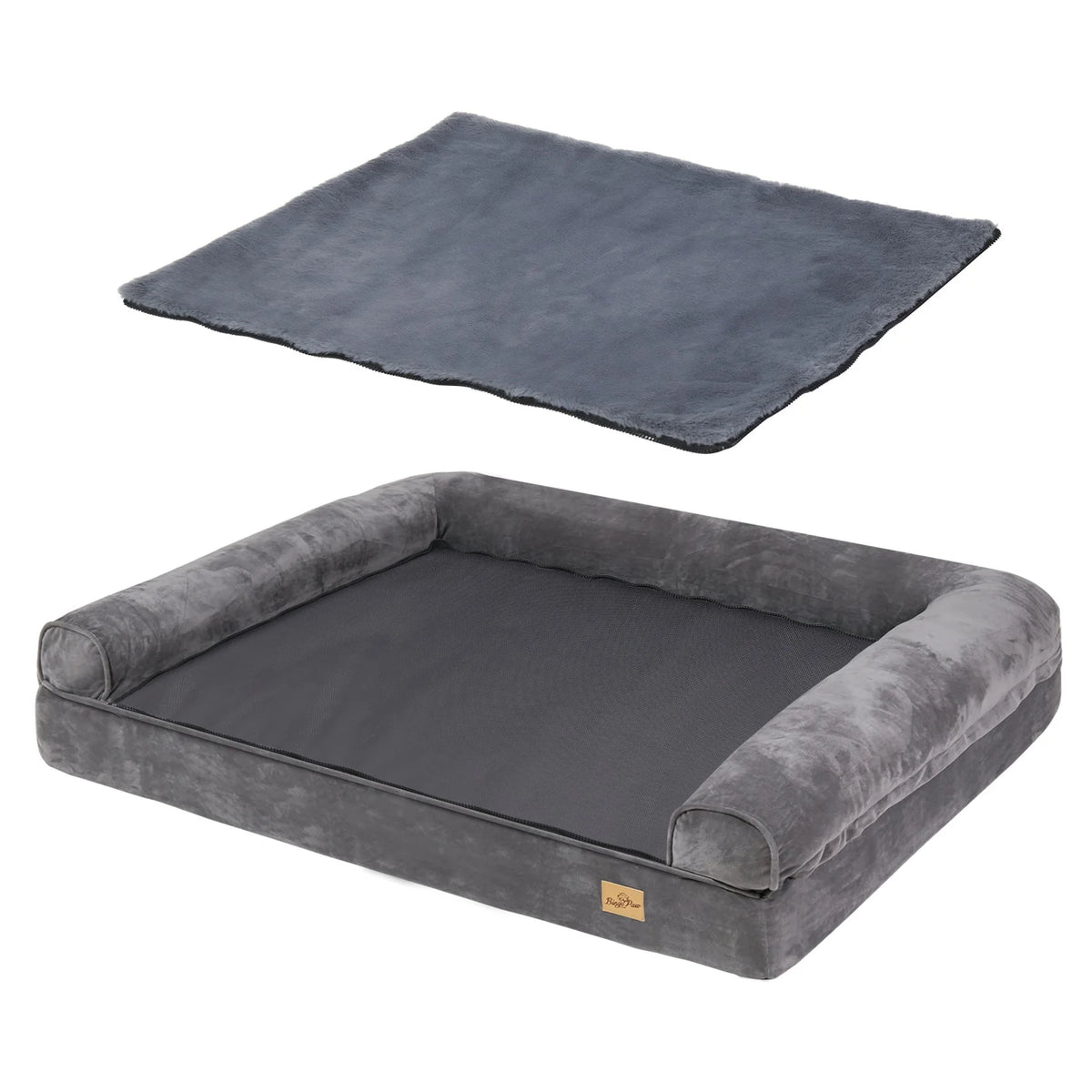Extra Large Sofa-Style Dog Bed with Bolster Waterproof Cover Sponge Foam Base Cozy Pet Crate Bed Couch Bedding