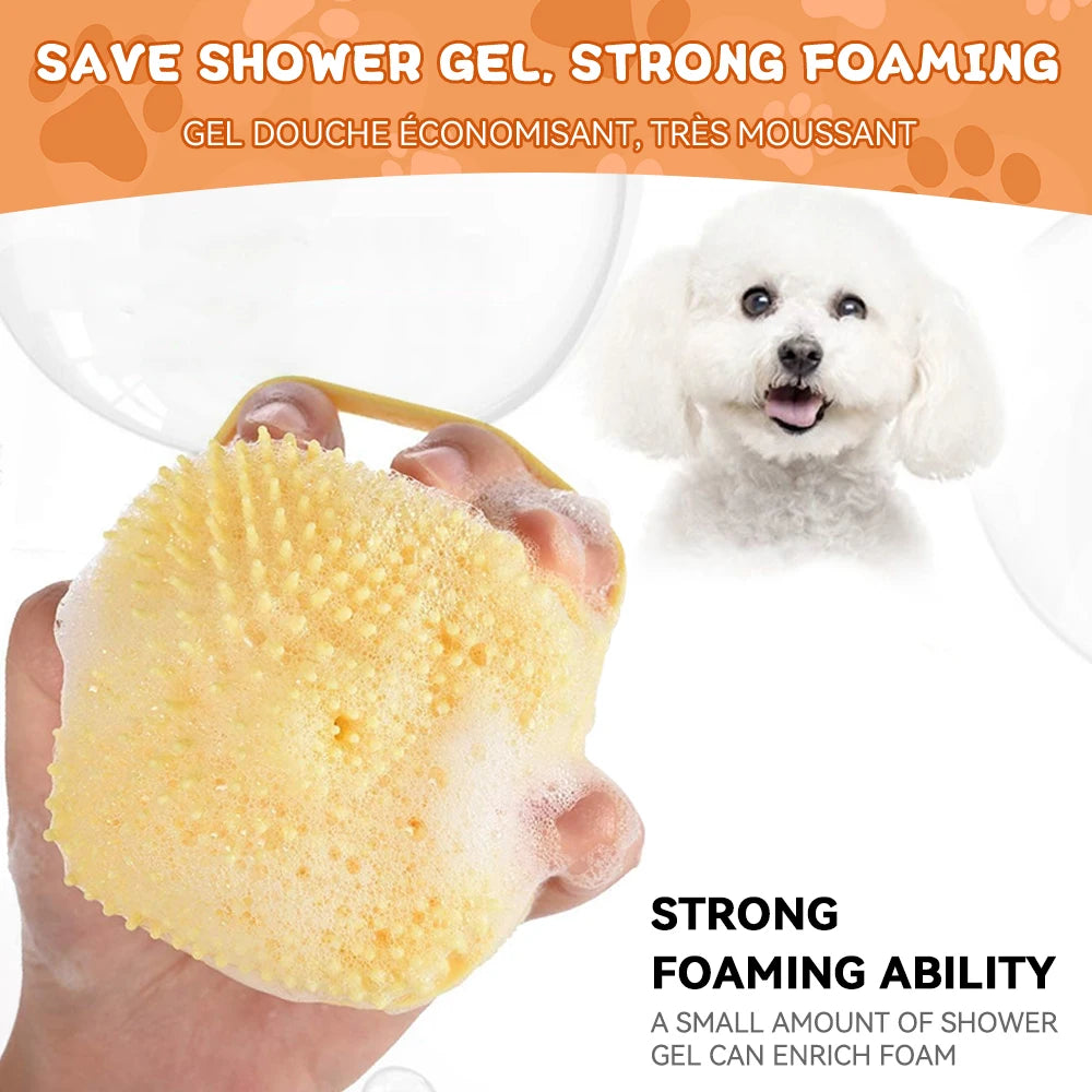 Silicone Bath Brush With Shampoo Dispenser For Dogs And Cats